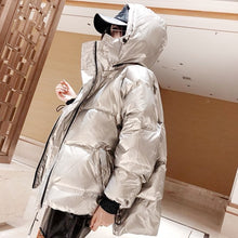 Load image into Gallery viewer, New glossy cotton jacket women winter warm parka loose plus size outwear female 2019 down jackets women&#39;s hooded coat overcoat
