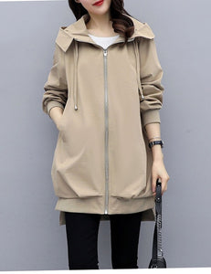 Women's Jacket Hooded Long Sleeve Casual Windbreaker Female Loose Jackets Oversize Ladies Outerwear Plus Size 2XL F62210