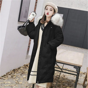 Big Fur New White Fashion Winter Women's Jacket Down Parka Female Warm Winter Coat Hooded Women Outerwear