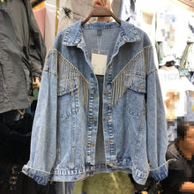 Load image into Gallery viewer, Heavy Rhinestone Fringed Denim Jacket Women&#39;s 2020 Spring New BF Loose Student Jean Jacket Students Tassel Denim Coats
