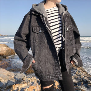 Women's Denim Jacket Oversized Hooded Jeans  Jacket With Removable Hood Boyfriend Style /