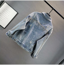 Load image into Gallery viewer, 2020 new Ladies Jeans Jackets tide Heavy Industry Rhinestone Tassel Hole Denim Jacket Coat Women&#39;s large size loose jacket
