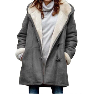 Women's Casual Warm Winter Coat New Fashion Women Middle Length Thick Plush Hooded Outwear Jacket Coat