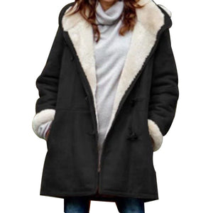 Women's Casual Warm Winter Coat New Fashion Women Middle Length Thick Plush Hooded Outwear Jacket Coat