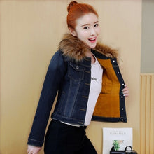 Load image into Gallery viewer, Autumn Winter Denim Jacket Women Clothing Korean Plus Velvet Short Jeans Jacket Outerwear Slim Plus Size Women Basic Coat K896
