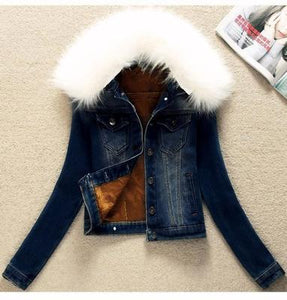 Autumn Winter Denim Jacket Women Clothing Korean Plus Velvet Short Jeans Jacket Outerwear Slim Plus Size Women Basic Coat K896