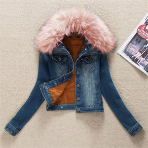 Autumn Winter Denim Jacket Women Clothing Korean Plus Velvet Short Jeans Jacket Outerwear Slim Plus Size Women Basic Coat K896