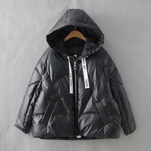 Load image into Gallery viewer, 2019 Winter Glossy Hooded Down Parka women&#39;s Ribbons jackets large size Winter Warm Thick Parka Loose Coat Winter Women Jacket
