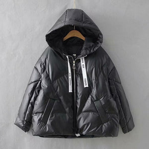 2019 Winter Glossy Hooded Down Parka women's Ribbons jackets large size Winter Warm Thick Parka Loose Coat Winter Women Jacket